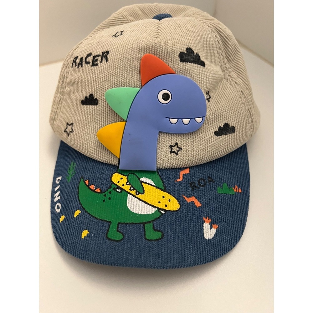 Kids Dino Dinosaur multi color blue/beige baseball hat cap adjustable